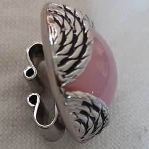 SWANK Silver Tie Clip with Pink Accent and Feather Design